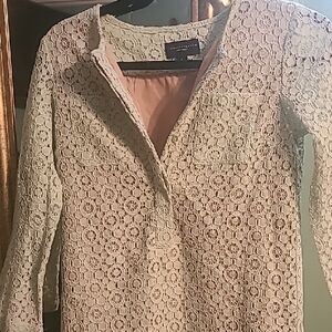 Victoria Beckham Lace Mini Dress in Cream and Pink